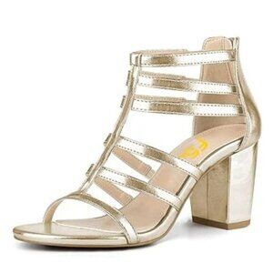 FSJ Women Chunky Mid High Heel Sandals Open Toe T-Strap Pumps Cutout Dress Party